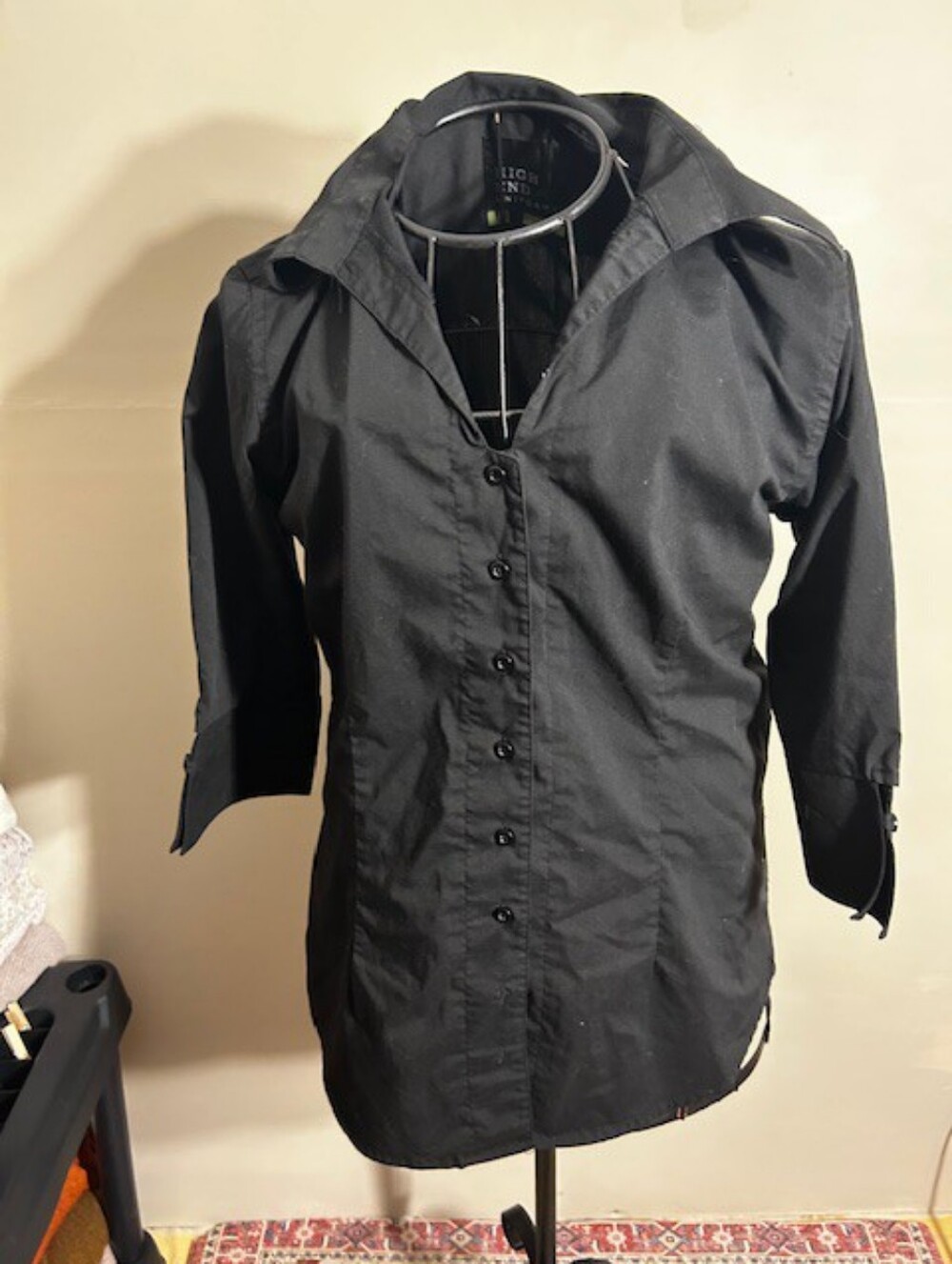 size medium womens black work wear career dress casual  button down shirt
